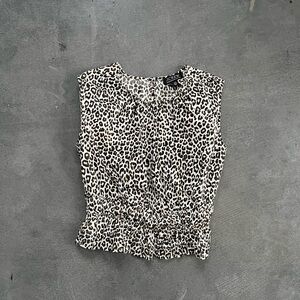 J. Crew White and Brown Leopard Print Sleeveless Top